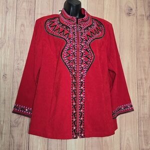 Bob Mackie Art To Wear Embroidered Red Blouse Blazer Jacket *Brand New*  Size 1X